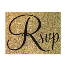 Elegante RSVP Preto Brilho Dourado Foto