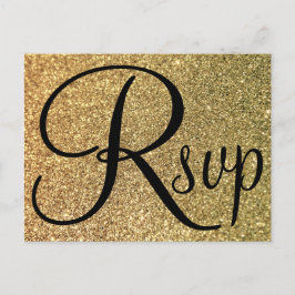 Cartão Postal De Convite Elegante RSVP Preto Brilho Dourado Foto