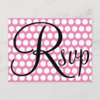 Elegante RSVP Preto com Bolinhas Brancas e Rosa