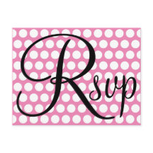 Elegante RSVP Preto com Bolinhas Brancas e Rosa
