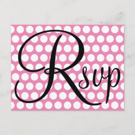 Cartão Postal De Convite Elegante RSVP Preto com Bolinhas Brancas e Rosa