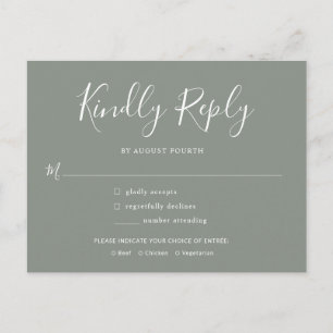 Cartão Postal De Convite Elegante Script Sage Green Wedding RSVP