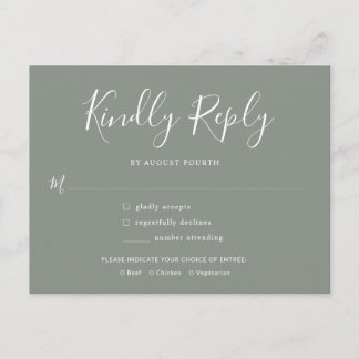 Cartão Postal De Convite Elegante Script Sage Green Wedding RSVP