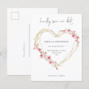 Cartão Postal De Convite Elegante Script Sakura Flor de Cerejeira Salvar a 