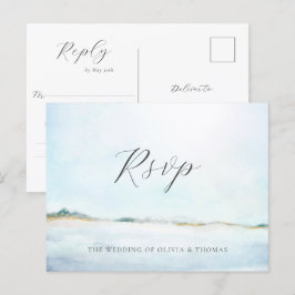 Cartão Postal De Convite Elegante Simples Água-Marinha Casamento na Praia R