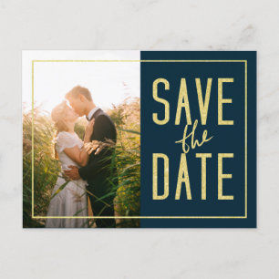 Cartão Postal De Convite Elegante Simples Foto Azul Moderno Save The Date