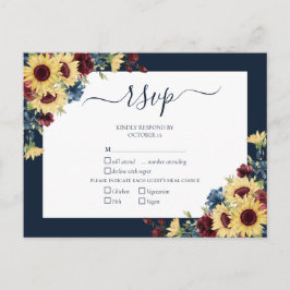 Cartão Postal De Convite Elegante Sunflower Burgundy Marinho Blue Wedding R