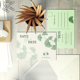 Cartão Postal De Convite Elegante Verde Poeirento Floral de Ginkgo Salvar a