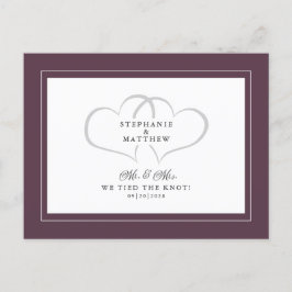 Cartão Postal De Convite Elopement Nós Ligamos O Nó Sr. & Sra. Purple White
