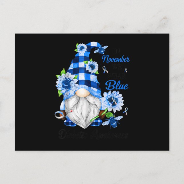 Cartão Postal De Convite Em Novembro, Vestimos Consciência da Diabetes Azul (Frente)