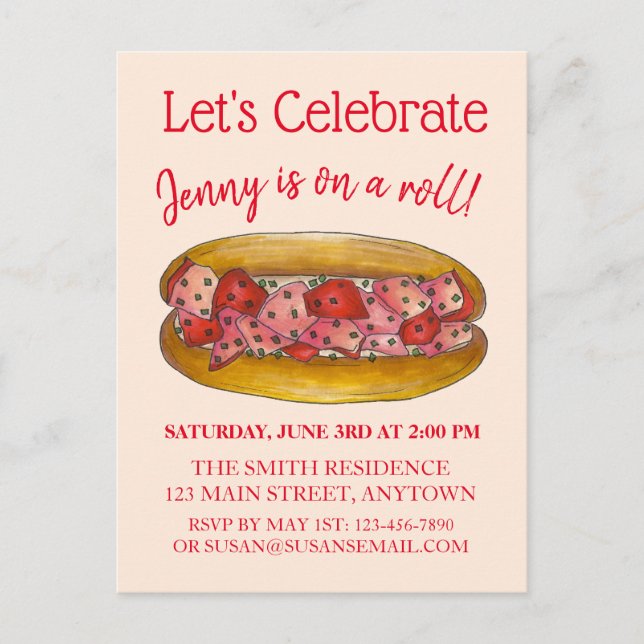 Cartão Postal De Convite Em um Rolo de Lagosta Parabéns Maine ME Foodie (Frente)