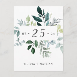 Cartão Postal De Convite Emerald Greenery Rustic Deixa A Data