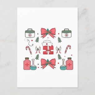 Cartão Postal De Convite Enfermeira Coquete com Laço Natal Personalizado