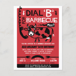 Cartão Postal De Convite Engraçado Cookout de Barbecue de Verão | Vaca de C