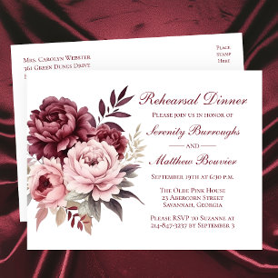 Cartão Postal De Convite Ensaio De Casamento De Peony Burgundy Floral Elega