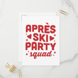 Cartão Postal De Convite Equipe de festa após esqui férias estética vermelh