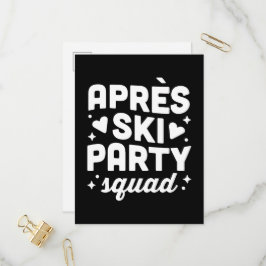 Cartão Postal De Convite Equipe de festa após esqui preto e branco