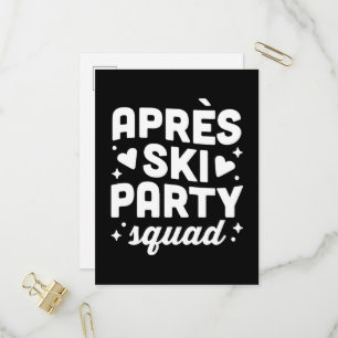 Cartão Postal De Convite Equipe de festa após esqui preto e branco