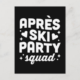 Cartão Postal De Convite Equipe de festa após esqui preto e branco