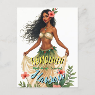 Cartão Postal De Convite Estilo Vintage Viagem Honolulu Hula Girl Havaiana