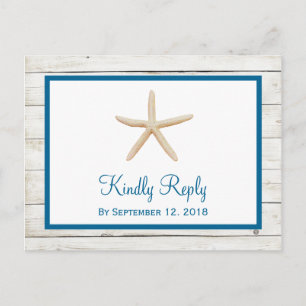 Cartão Postal De Convite Estrela-do-Mar Madeira Branca Praia Casamento RSVP