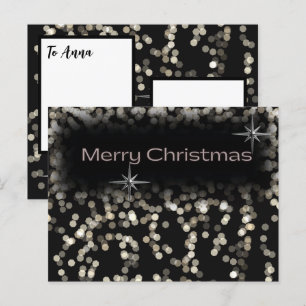 Cartão Postal De Convite Estrelas cintilantes pretas e brancas Feliz Natal 