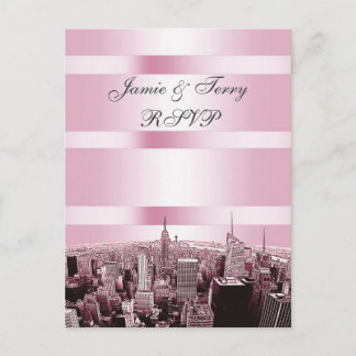 Cartão Postal De Convite Etched NYC Skyline 2 Preto Rosa RSVP 1