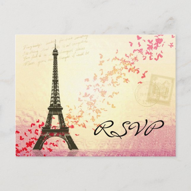 Cartão Postal De Convite Eu amo Paris em Springtime - RSVP Card (Frente)