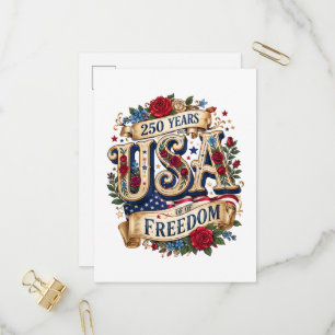 Cartão Postal De Convite EUA 250 Anos de Liberdade Floral Americana