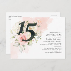 Cartão Postal De Convite Eucalyptus Floral Deixa a Quinceanera 15 Aniversár