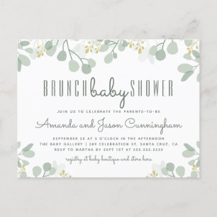 Cartão Postal De Convite Eucalyptus Foliage Botanical Brunch Chá de fraldas
