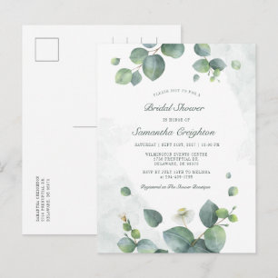 Cartão Postal De Convite Eucalyptus Greenery Chá de panela Botânico