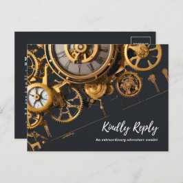 Cartão Postal De Convite Extravagância Steampunk Relógio Antigo RSVP