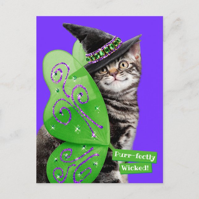 Cartão Postal De Convite Fada Bruxa Gatinho (Frente)