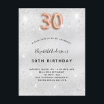 Cartão Postal De Convite faíscas aniversário de 30 anos prateadas rosa dour<br><div class="desc">Um convite moderno, na moda e glamouroso para um aniversário de 30 anos. Um fundo com aspecto sujo de prata, decorado com faíscas. Personalize e adicione seu nome e detalhes da festa. O número 30 é gravado com uma fonte do estilo do balão rosa dourado, script. Dica: Se você não...</div>