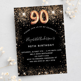 Cartão Postal De Convite faíscas de ouro preto de 90 aniversário