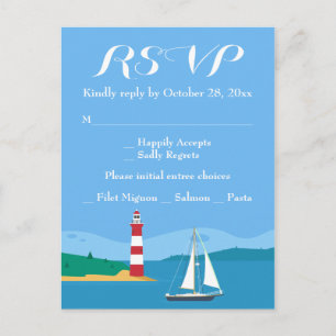 Cartão Postal De Convite Farol de RSVP Náutico e Carta de Barco à Vela Ocea
