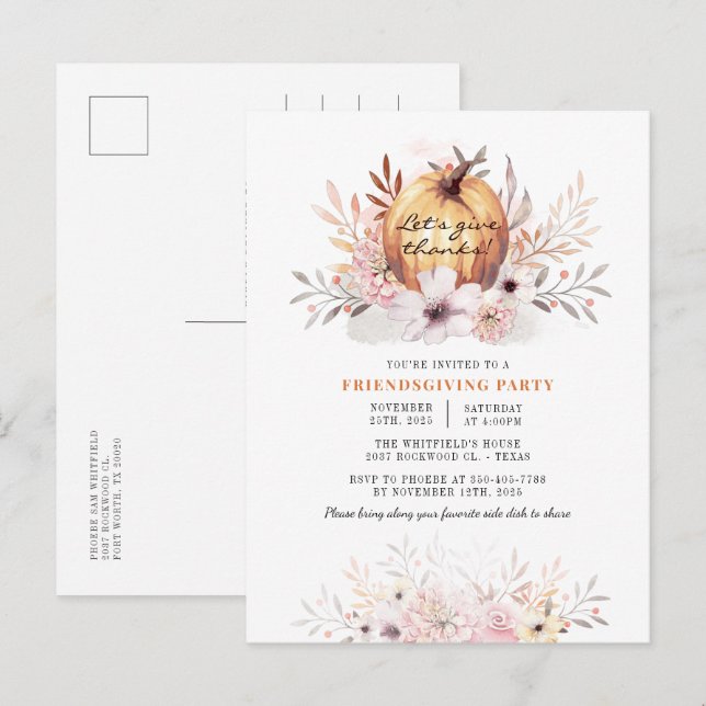 Cartão Postal De Convite Fatura Floral Russa De Amizade Deixa Pumpkin (Frente/Verso)