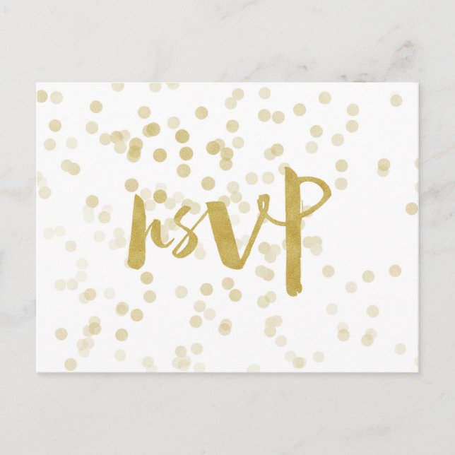 Cartão Postal De Convite Faux Gold Foil Confetti RSVP (Frente)