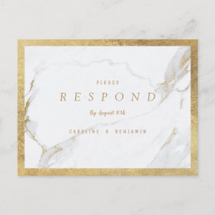Cartão Postal De Convite Faux gold marble luxury casamento moderno RSVP