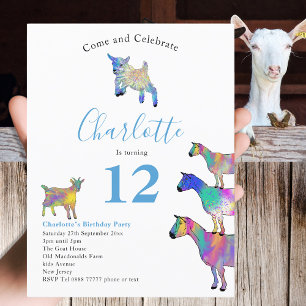 Cartão Postal De Convite Fazenda de Cabras Animal 12º Aniversário Festa Azu