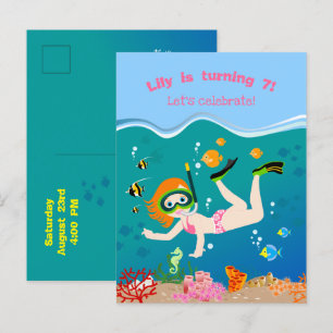 Cartão Postal De Convite Fazendo snorkeling com peixes tropicais festa de a