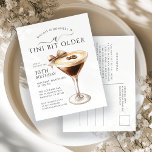 Cartão Postal De Convite Feijão de Arco Espresso Martini do Partido anivers<br><div class="desc">Elegante e design chic para uma comemoração de aniversário espirituosa mostra um martini expresso. Um arco bonito e feminino acrescenta um toque festivo.</div>