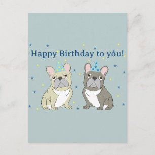 Cartão Postal De Convite Feliz aniversário, bulldog francês