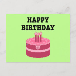 Cartão Postal De Convite Feliz Aniversário de Oito Bits em Pixel Art