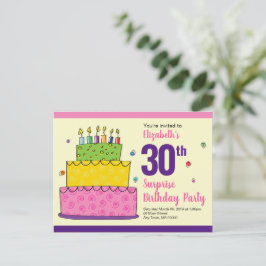 Cartão Postal De Convite Feliz Bolo de Bolo de Aniversário, Whimsical