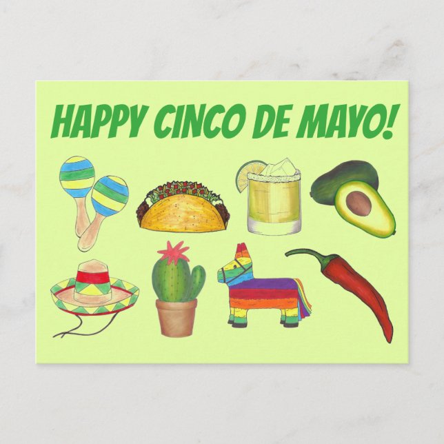 Cartão Postal De Convite Feliz Cinco de Mayo, Celebração da Fiesta Mexicana (Frente)