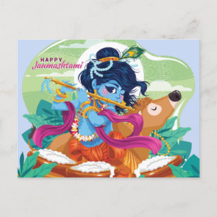 Cartão Postal De Convite Feliz Janmashtami 