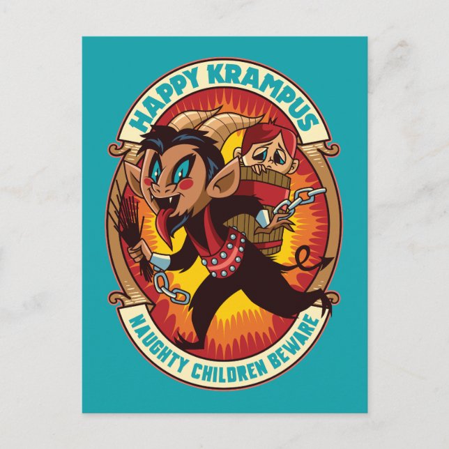 Cartão Postal De Convite Feliz Natal Krampus Malvado Crianças Cuidado (Frente)