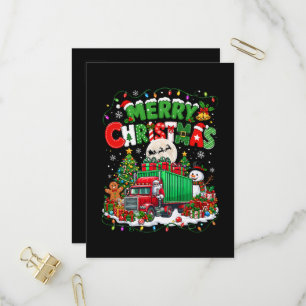 Cartão Postal De Convite Feliz Natal Papai Noel Dirigindo Caminhão Árvores 
